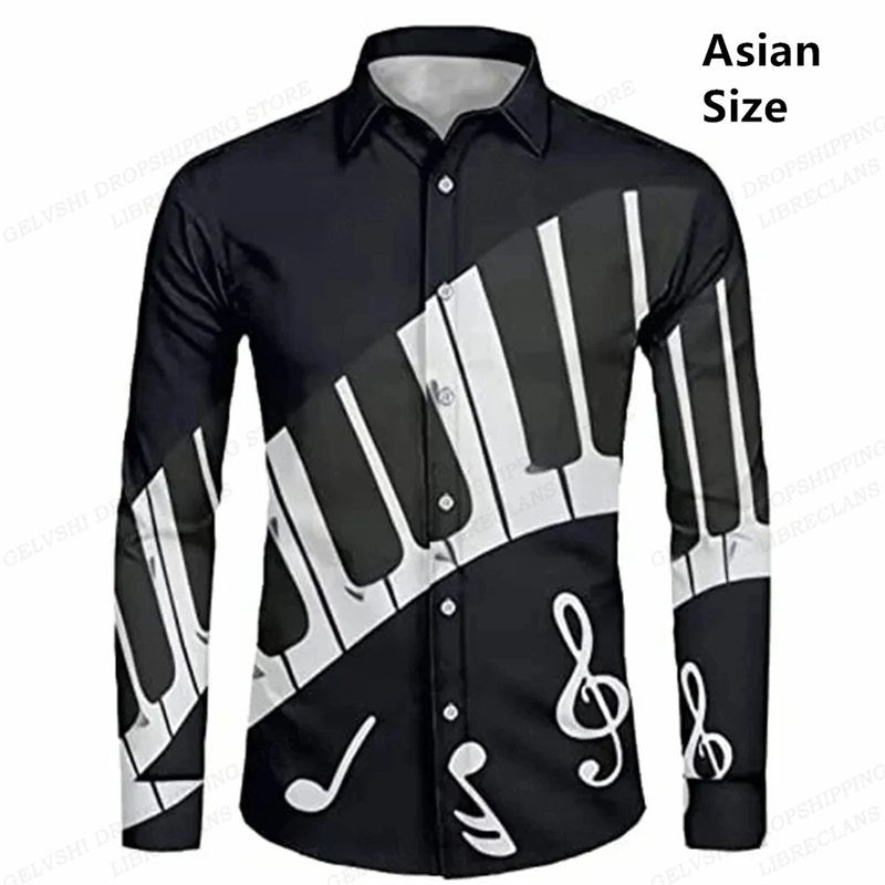 Musical Instrument Hawaii - Black Long Sleeve Hawaiian Men Shirt