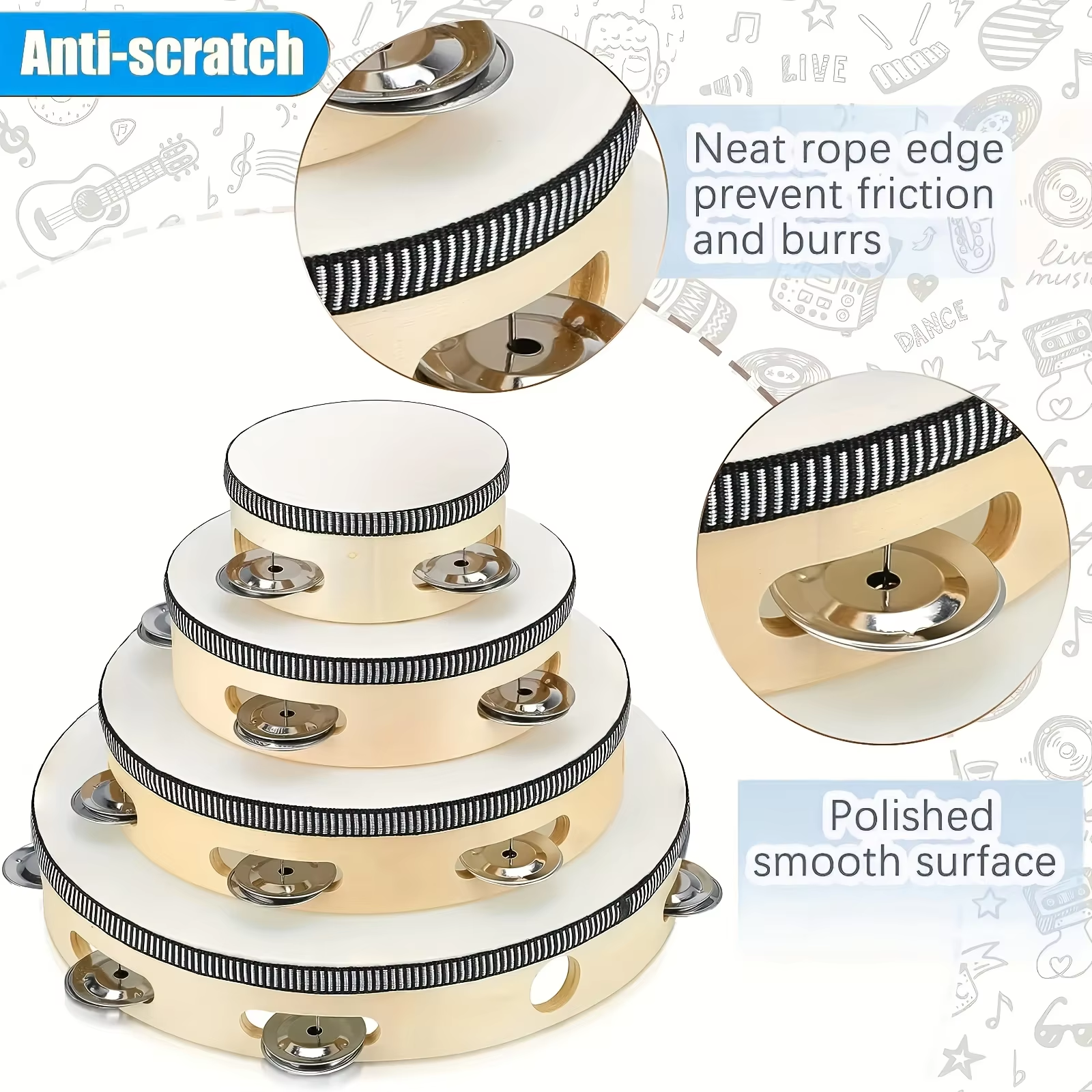 4/ 6inch Hand Tambourine, Meta - Musical Instrument Games recension och pris